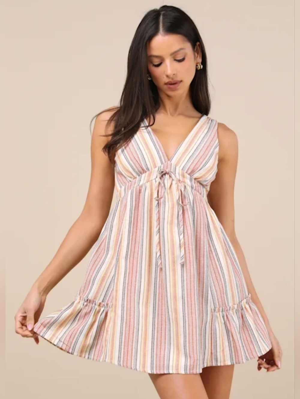 Lulu's Precious Destiny Rust Multi Striped Mini Dress With Pockets Size S